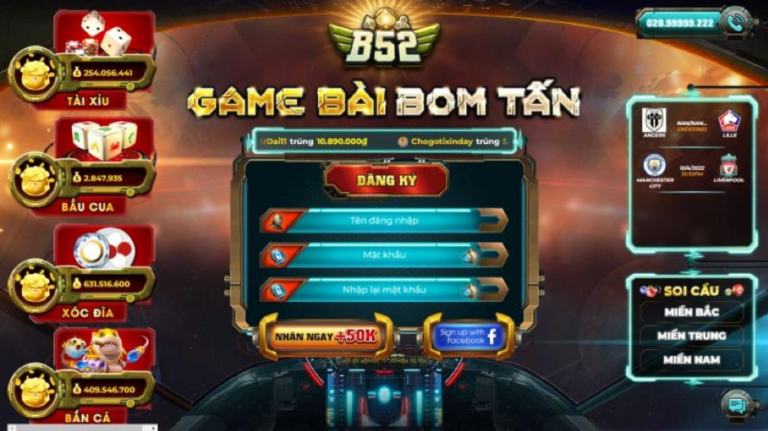 Giao diện game của B52club thiết kế với tone màu gần gũi